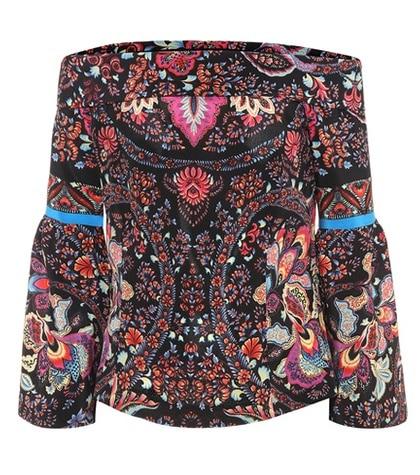 Etro Printed Silk Off-the-shoulder Top