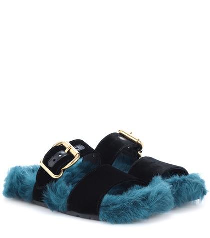 Prada Fur And Velvet Sandals