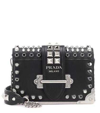 Prada Cahier Studded Leather Shoulder Bag