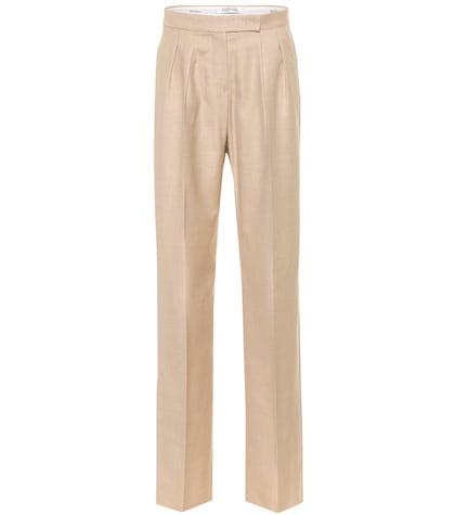 Oscar De La Renta Luigi Camel And Silk Straight Pants