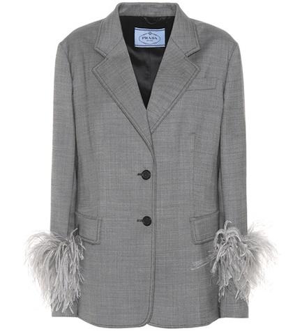 Prada Feather-trimmed Wool Blazer