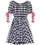 Caroline Constas Bardot Tie Gingham Cotton Minidress