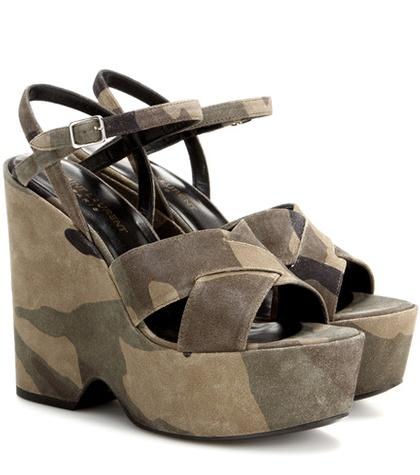 Saint Laurent Printed Suede Wedge Sandals