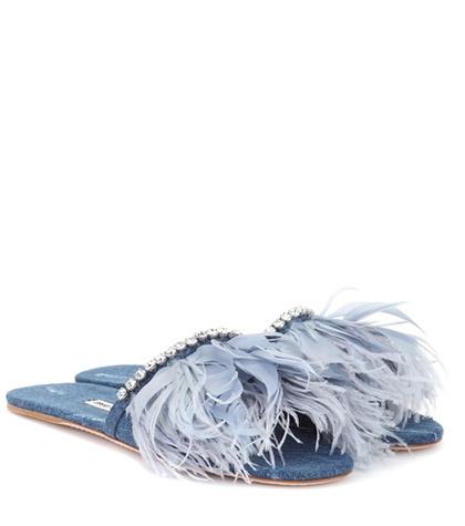 Miu Miu Feather-trimmed Slides