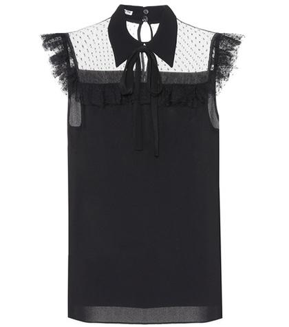 Miu Miu Tulle-panelled Crêpe Top
