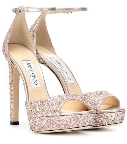 Jimmy Choo Pattie 130 Glitter Plateau Sandals
