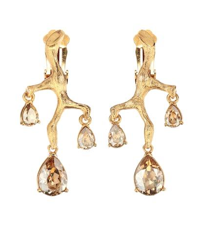 Oscar De La Renta Crystal Embellished Clip On Earrings
