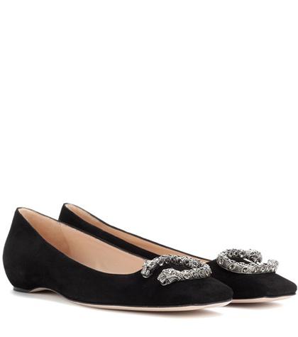 Gucci Embellished Suede Ballerinas
