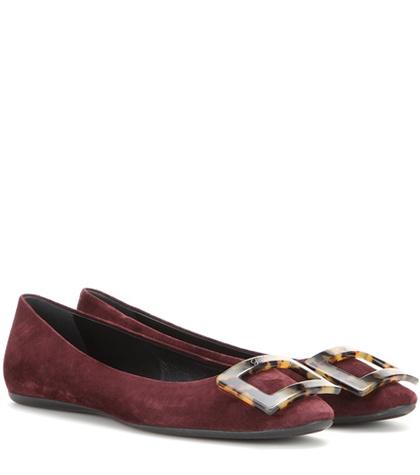 Roger Vivier Gommette Turtle Buckle Suede Ballerinas