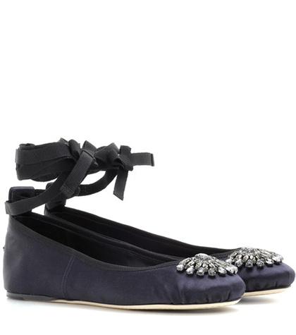 Jimmy Choo Grace Flat Embellished Satin Ballerinas