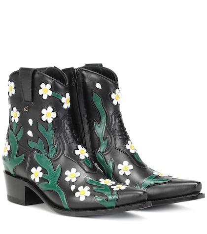 Valentino Garavani Valentino Garavani Ranch Flowers 40 Leather Ankle Boots