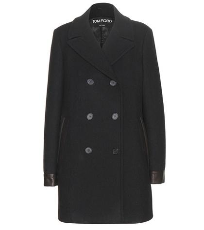 Tom Ford Leather-trimmed Wool Pea Coat