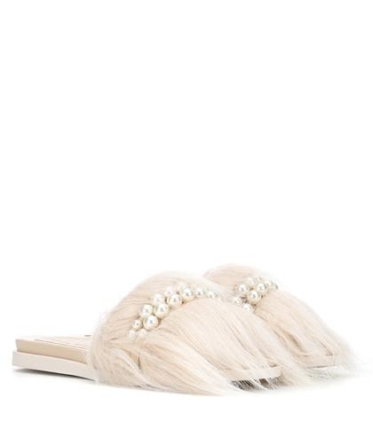 Simone Rocha Embellished Faux Fur Slides