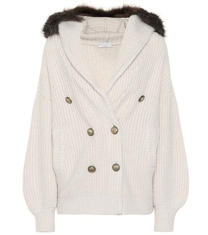 Brunello Cucinelli Fur-trimmed Cashmere Cardigan
