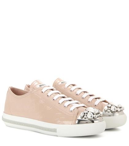 Miu Miu Crystal-embellished Patent Leather Sneakers