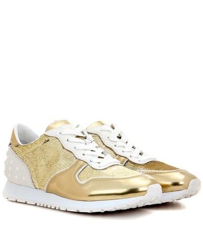 Tod's Sequin-embellished Leather Sneakers