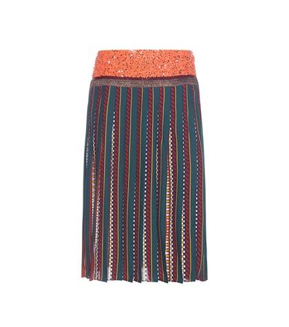 Tory Burch Nadia Pleated Silk Midi Skirt