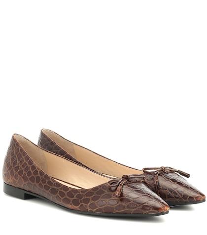 Prada Croc-effect Leather Ballet Flats