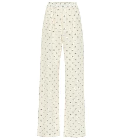 Valentino Mini Vlogo Silk Wide-leg Pants