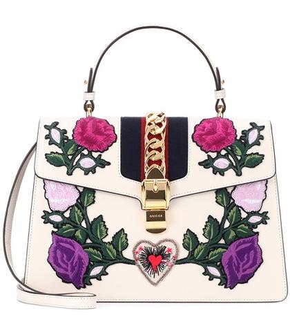 Gucci Sylvie Embroidered Leather Tote
