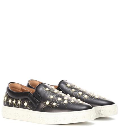 Aquazzura Cosmic Pearls Leather Slip-on Sneakers