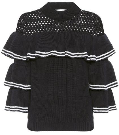 Tory Burch Striped Frill-blend Sweater