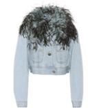 Staud Feather-trimmed Denim Jacket