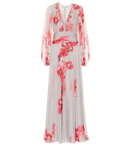 Costarellos Floral Chiffon Gown