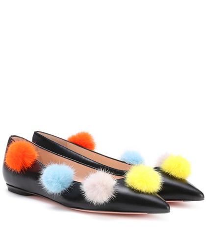 Fendi Fur-embellished Leather Ballerinas