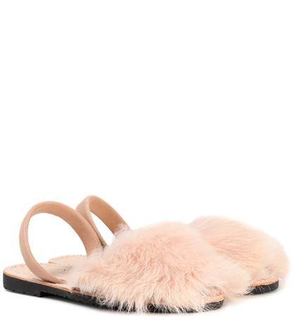 Dita Eyewear Classic Mink Fur And Suede Sandals