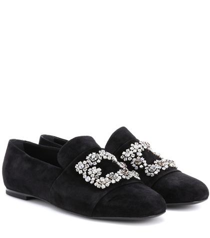 Roger Vivier Flower Strass Suede Loafers