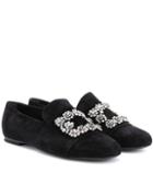 Roger Vivier Flower Strass Suede Loafers
