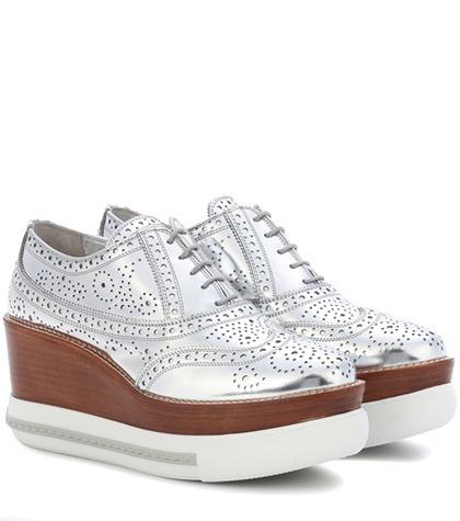 Miu Miu Platform Metallic Leather Brogues