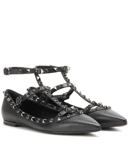 Valentino Valentino Garavani Rockstud Rolling Noir Leather Ballerinas