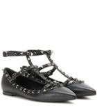 Valentino Valentino Garavani Rockstud Rolling Noir Leather Ballerinas