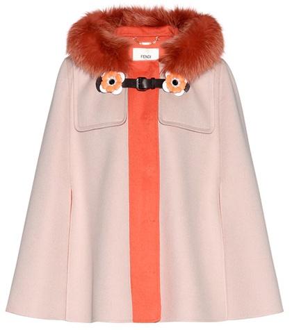 Fendi Fur-trimmed Wool Cape