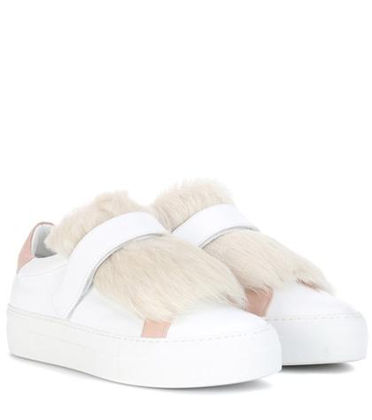 Moncler Victoire Fur-trimmed Leather Sneakers