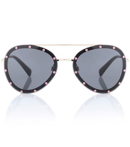 Le Specs Valentino Embellished Aviator Sunglasses