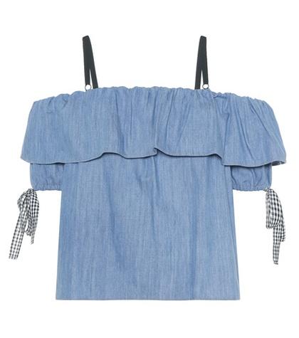 Miu Miu Chambray Off-the-shoulder Top