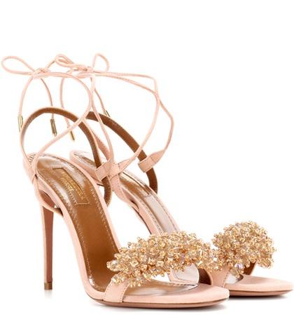 Aquazzura Monaco 105 Embellished Suede Sandals