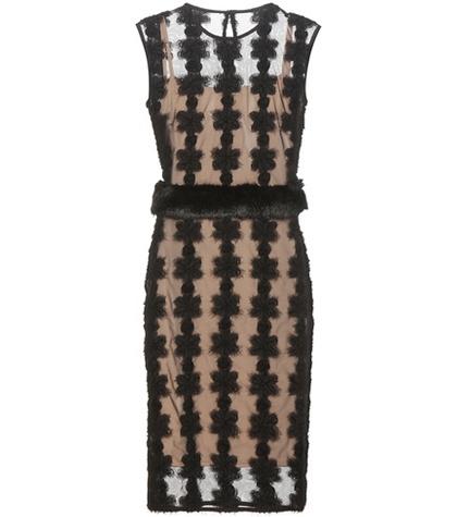 Shrimps Marcelle Tulle Dress With Appliqué And Faux Fur