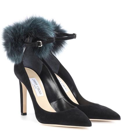 Jimmy Choo South 100 Fur-trimmed Suede Pumps