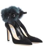 Jimmy Choo South 100 Fur-trimmed Suede Pumps