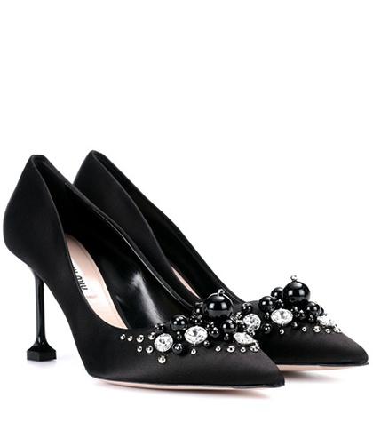 Miu Miu Crystal-embellished Satin Pumps