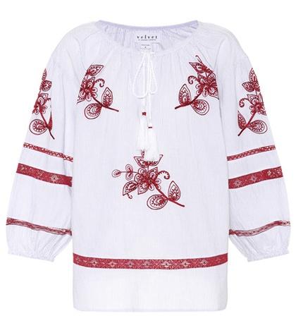 Velvet Tagan Embroidered Cotton Blouse