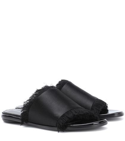 Carolina Herrera Satin And Leather Slides