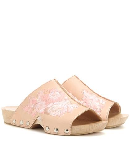 Alexander Mcqueen Embroidered Leather Clogs