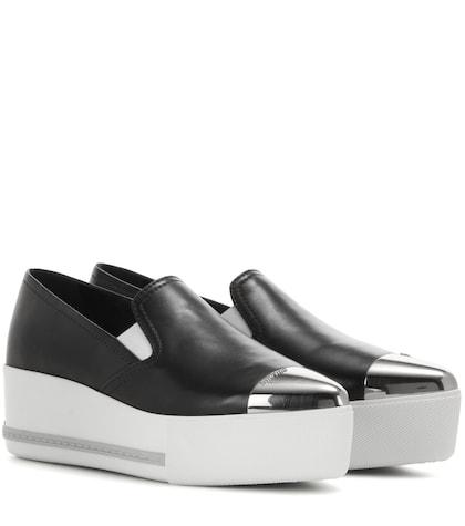 Closed Leather Slip-on Platform Sneakers