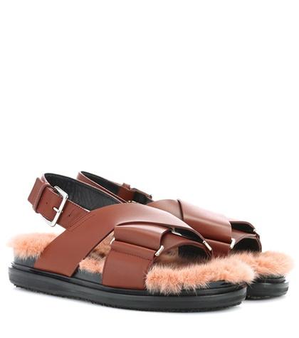 Off-white Leather And Mink Fur Sandals