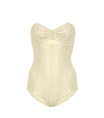 Lisa Marie Fernandez Buckle Bandeau Seersucker Swimsuit